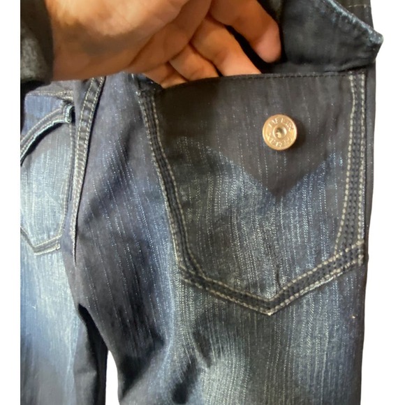 Helix Mens Size 34x32 Straight Leg Jeans Blue Dark Wash Denim Button Flap Pocket - Picture 6 of 7